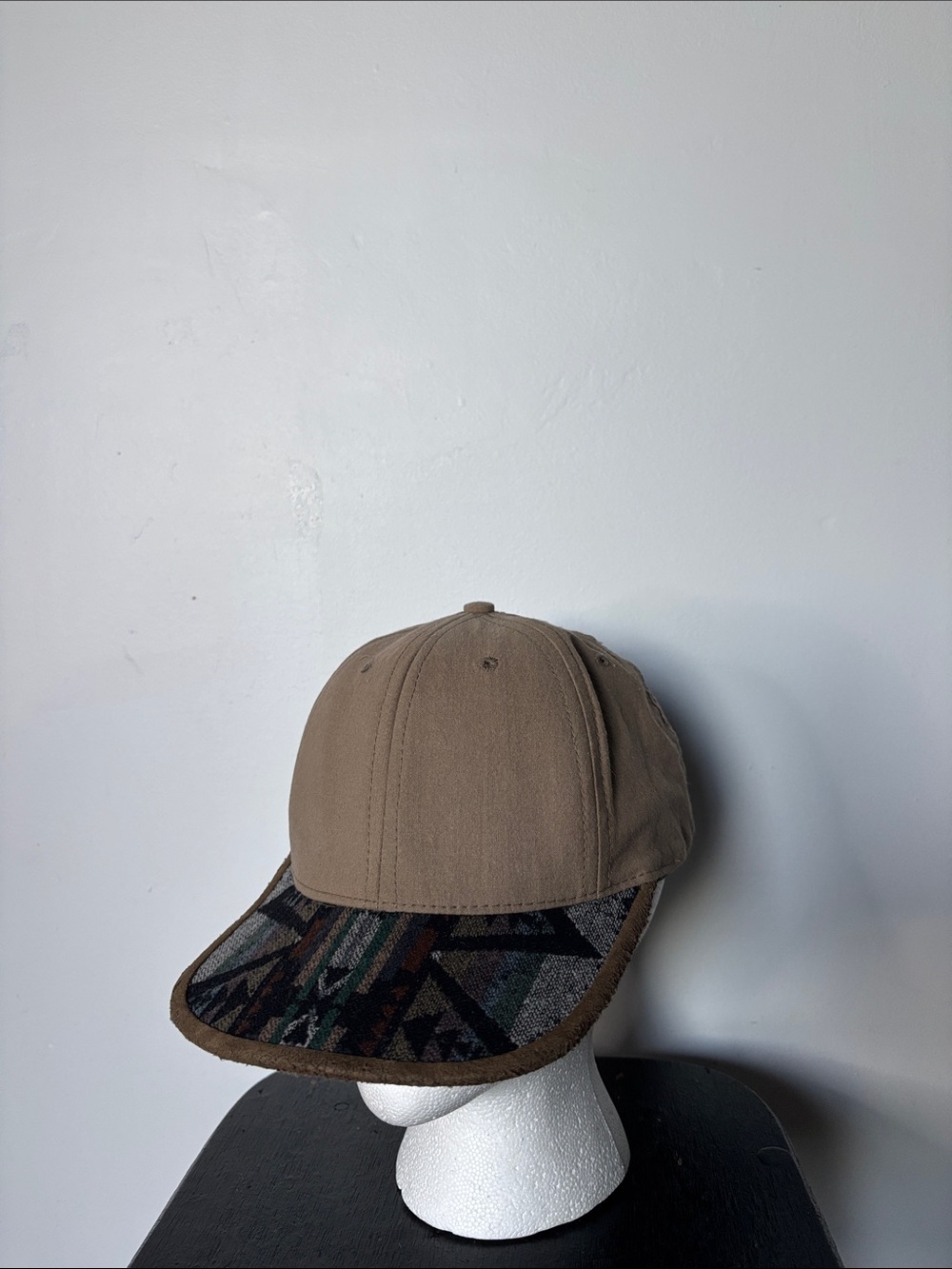 American Vintage Tan Baseball Cap with Patterned Flannel Brim Made in USA